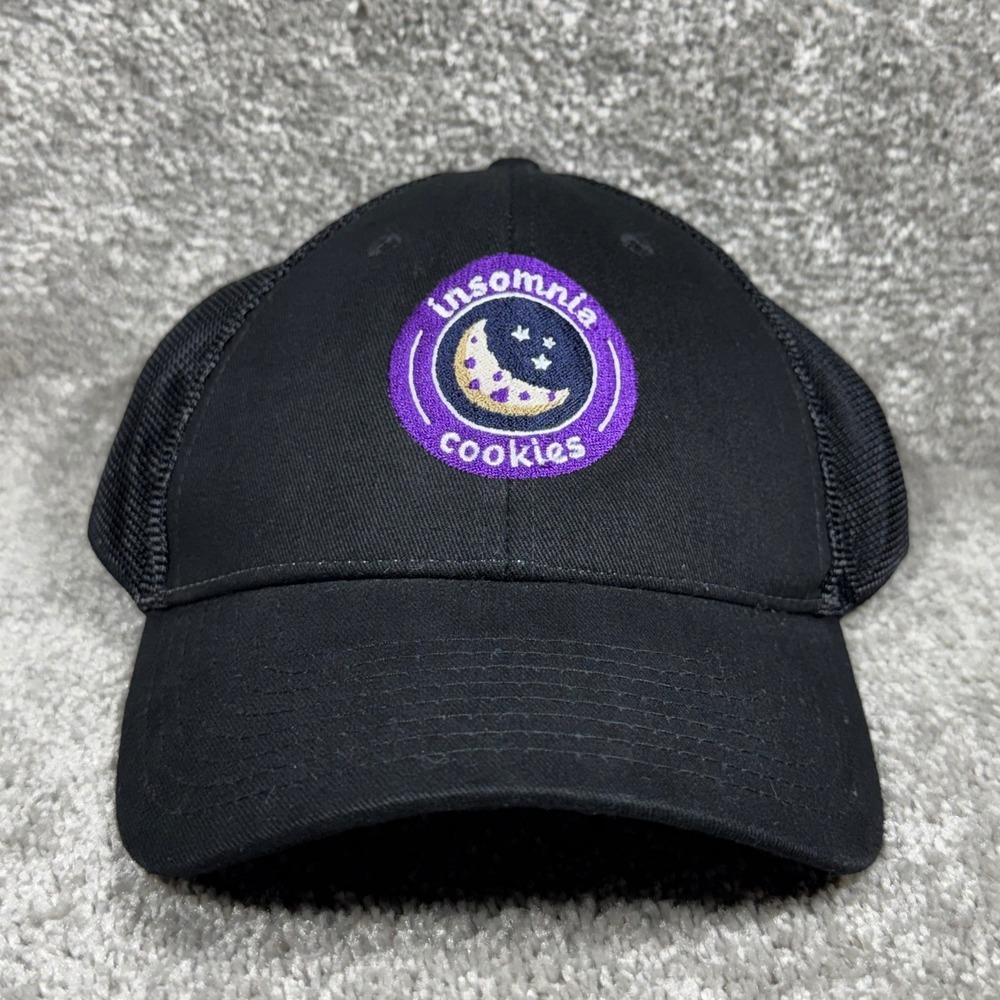 Insomnia Cookies‎ Black Trucker Hat Purple Logo Mesh Back Adjustable Cap OSFA